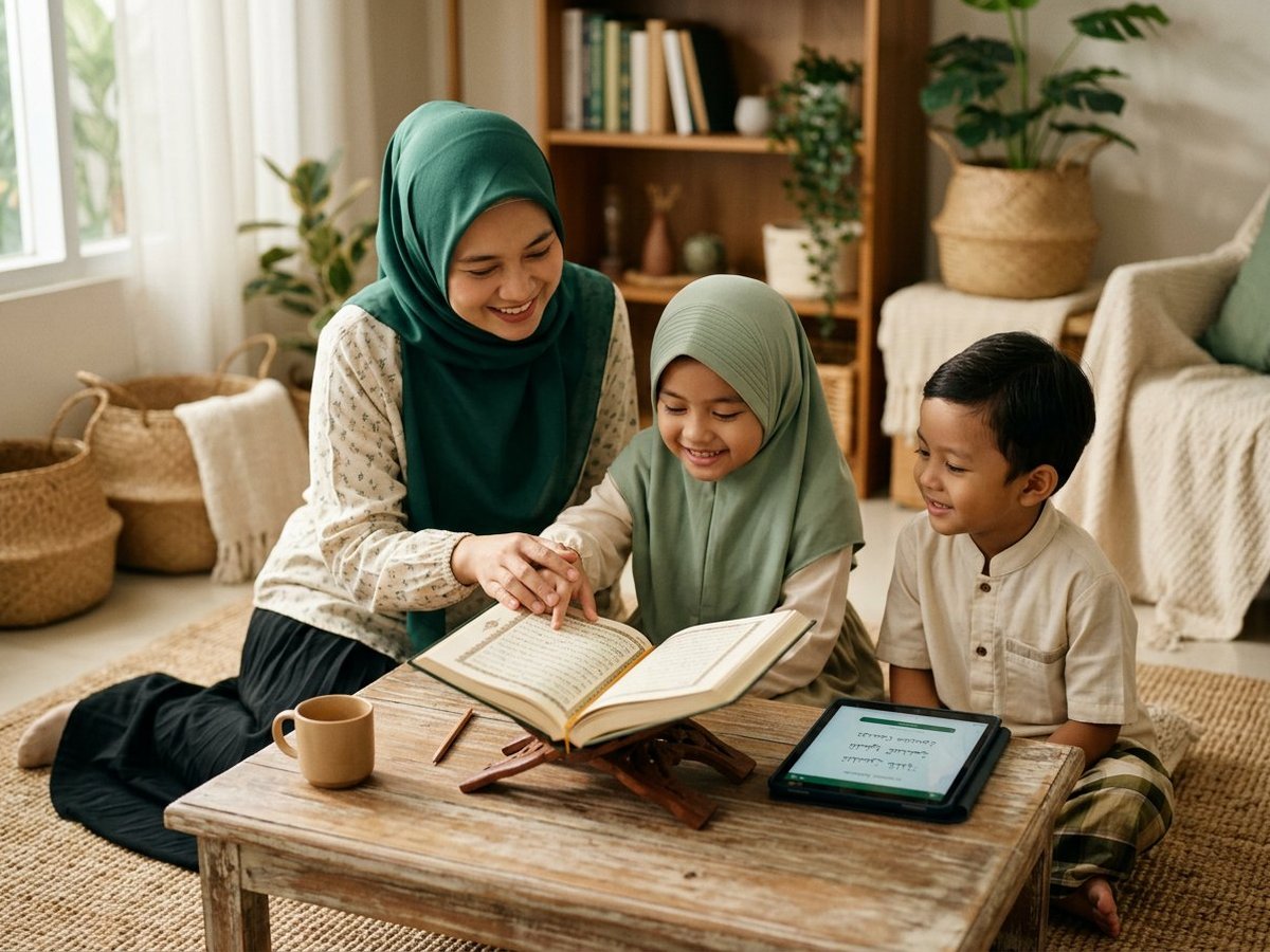 Suasana belajar ngaji bersama guru
